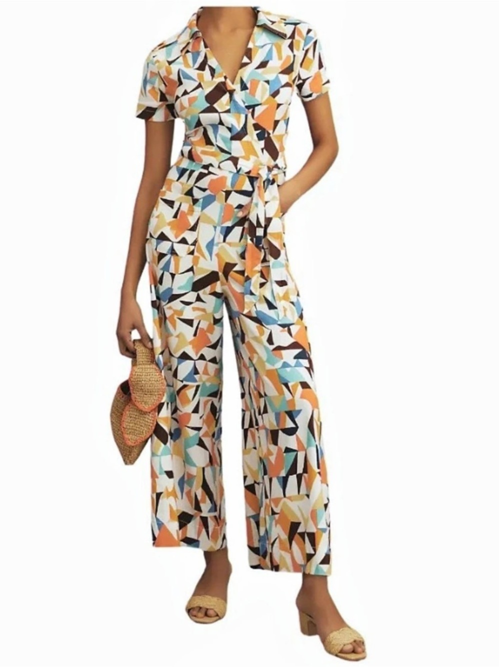 Maeve  Printed Jumpsuit Geometric Wide Leg Jumpsuit in Multicolor Small Like New